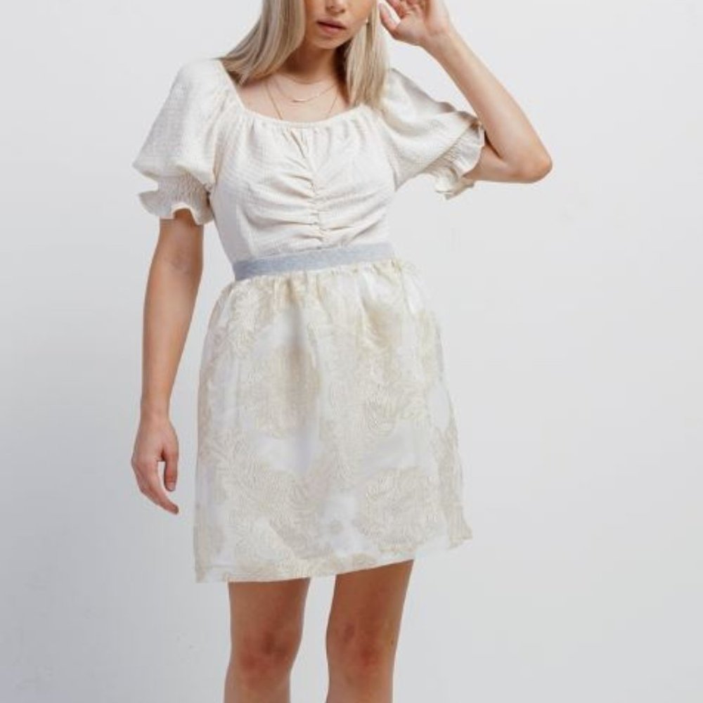 #66 Golden Weave Embroidered High Waist Skirt Bubble Skirt